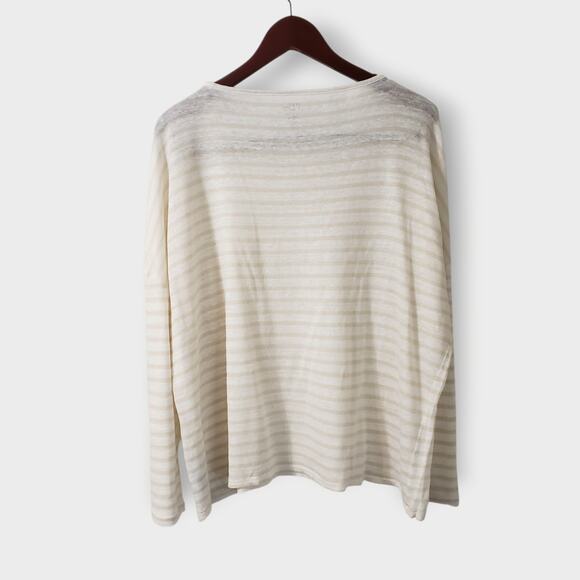 J. Crew Womens Relaxed Linen Long Sleeve Tee Tan White Sz XL Boxy Preppy Casual - Picture 5 of 13